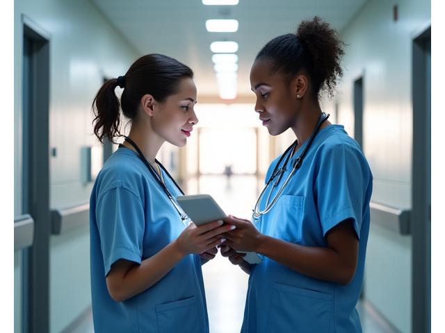 Healthcare professionals working in a modern hospital setting, symbolizing medical recruitment.